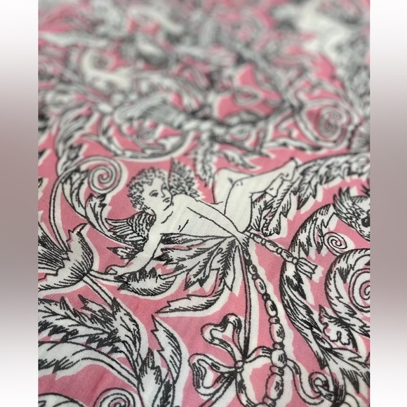 VINTAGE BABE CREATION Woman's Neck Scarf Head Wrap Pink Black cherubs angels - Picture 4 of 11